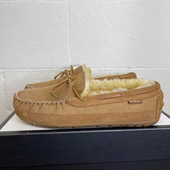 L.L. Bean Wicked Good Moccasins Brown Suede Shearling Slip On Men's Size 10 US - Picture 4 of 10